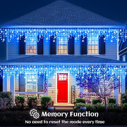 132ft Icicle Lights for Outside, Blue and White Christmas Lights Outdoor Indoor, 1280 LED Twinkle String Light with 240 Drops Curtain Light for Thanksgiving Room Home Wall Bedroom Window Decoration