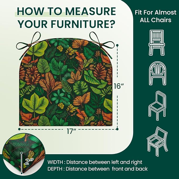 HARBOREST Outdoor Chair Cushions Set of 4, Water Resistant Patio Chair Cushions with Ties, Outdoor Seat Cushions for Patio Furniture, 17"x16"x2", Colored Leaf