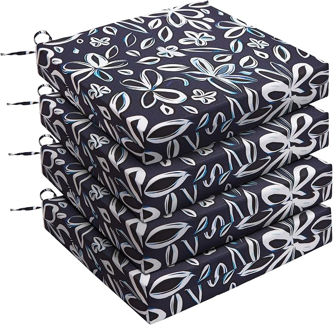 Outdoor Chair Cushions, Set of 4, 24"*24"*4", Water Resistant, Navy/White