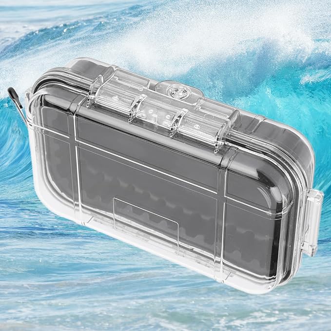 Waterproof Dry Box Protective Case, IP67 Water Resistant Portable Micro Case Watertight Storage Box for Phones, Knives, Wallets, Watches (Transparent, Small)