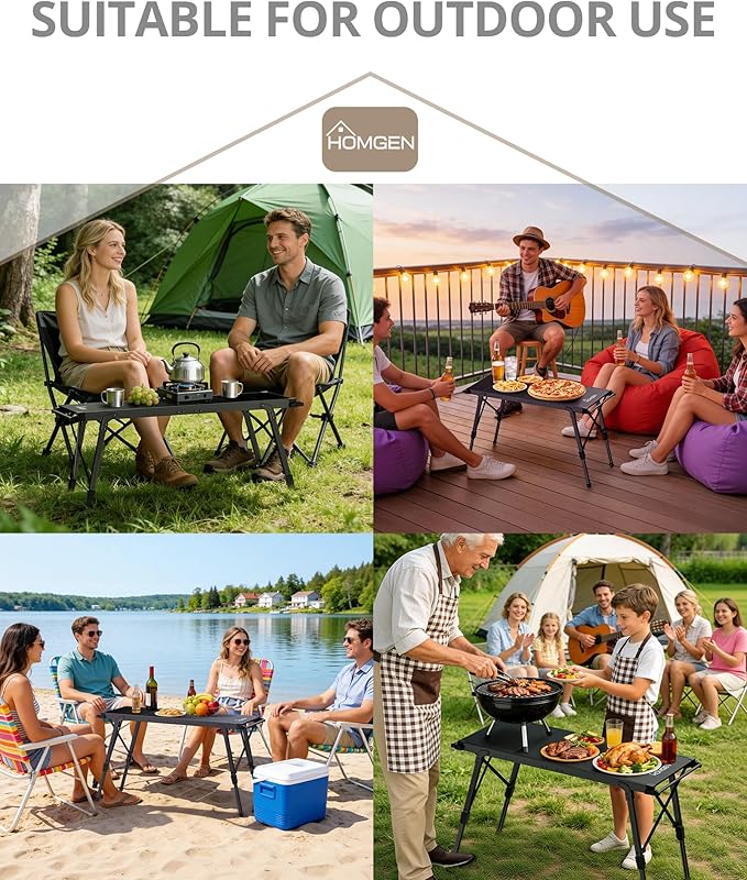 eSynic Portable IGT Camping Table-Adjustable Height 15-21.6 inch-Aluminum Stable Outdoor Table with Side Hanging Bars- 7* IGT Compatible (0.5 Unit)-Foldable Compact for Car Camping BBQ Picnic Family