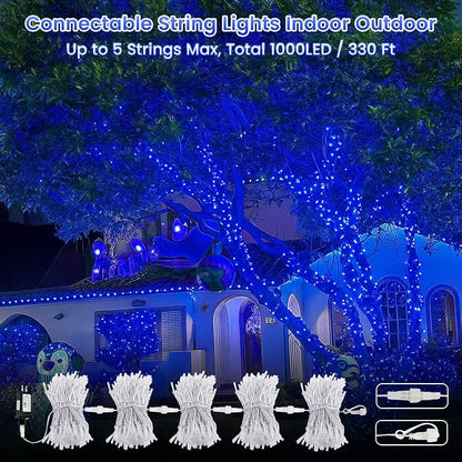 Upgraded Connectable 200 LED String Lights Indoor Outdoor, 66FT Blue Christmas Lights Waterproof, 13 Modes Twinkle Fairy Lights Plug in Clear Wire for Christmas Tree, Bedroom, Classroom, Wedding Decor