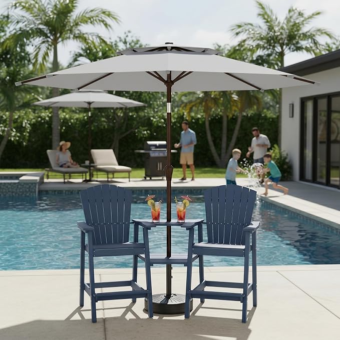 10FT Outdoor Patio Umbrella, 2 Tiers Market Table Umbrella with 8 Sturdy Ribs, Push Button Tilt and Crank, UPF50+ UV Protection for Deck, Pool, Garden and Backyard