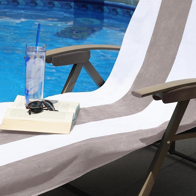 Superior Cabana Cotton Lounge Chair Cover, Outdoor Towel/Chaise Furniture Covers, Terry Cloth, Beach, Spa, Swim Accessories, Pool Chair Cover, Soft, Quick Drying, 32" x 102", Taupe