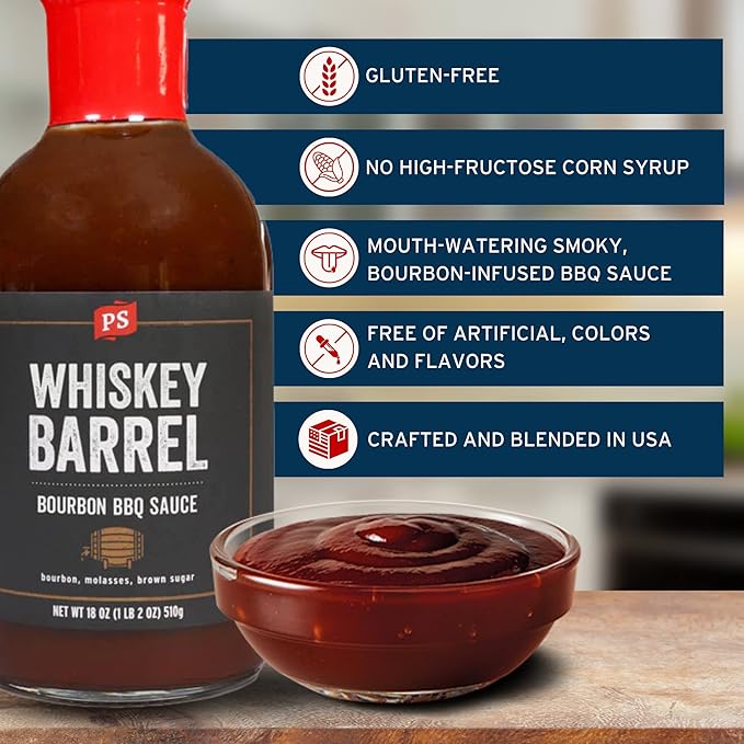 PS Seasoning Whiskey Barrel Bourbon BBQ Sauce - All-Purpose Marinade, Glaze, Baste, and Dip - Sweet and Smoky Sauce, Great for Baby Back Ribs, Tri-Tip, Pulled Pork, Chicken, Beans, and more