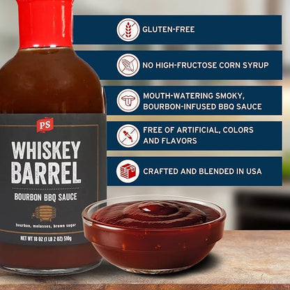 PS Seasoning Whiskey Barrel Bourbon BBQ Sauce - All-Purpose Marinade, Glaze, Baste, and Dip - Sweet and Smoky Sauce, Great for Baby Back Ribs, Tri-Tip, Pulled Pork, Chicken, Beans, and more