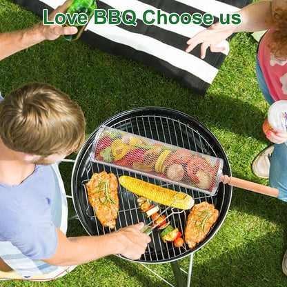 Rolling Grill Basket,Grill Baskets for Outdoor Grill,BarBecue Accessories for Vegetables & Shrimp,304 Stainless Steel, Unique Gift for Dad or Husband