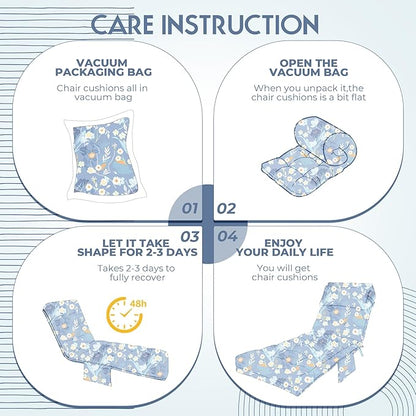 Outdoor Chaise Lounge Chair Cushion, Waterproof Outdoor Chair Cushions for Patio Furniture, 71 x 21 x 4 Inches Replacement Chaise Lounge Cushion with Ties (Blue Flower)