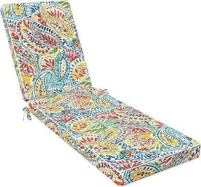 LVTXIII Outdoor Chaise Lounge Cushion 72x21x3 Inch, Water-Repellent Patio Seat Cushion with Ties & Hidden Zipper, Thick Foam Pad for Lawn Chair, Poolside, Patio Furniture, Paisley Multi