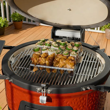 Skyflame Jalapeno Grill Rack with Handle and Chili Pepper Corer Tool - Large 36 Holes Capacity Stainless Steel Drumstick Chicken Legs Roaster for BBQ Smoker and Oven