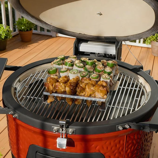 Skyflame Jalapeno Grill Rack with Handle and Chili Pepper Corer Tool - Large 36 Holes Capacity Stainless Steel Drumstick Chicken Legs Roaster for BBQ Smoker and Oven