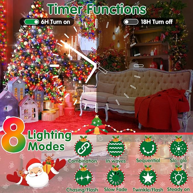 XURISEN 551FT 1400 LED Christmas Lights Outdoor Green Wire String Lights 8 Modes with Timer Memory Waterproof Fairy Lights Plug in for Xmas Tree Wedding Yard Party Holiday Decorations(Multicolor)