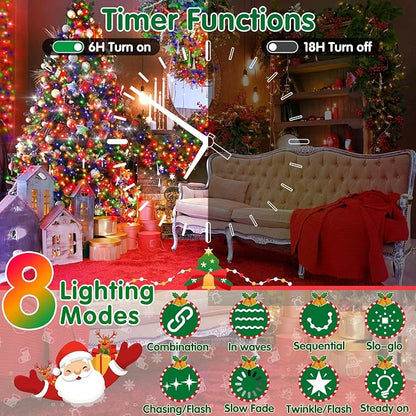 XURISEN 551FT 1400 LED Christmas Lights Outdoor Green Wire String Lights 8 Modes with Timer Memory Waterproof Fairy Lights Plug in for Xmas Tree Wedding Yard Party Holiday Decorations(Multicolor)