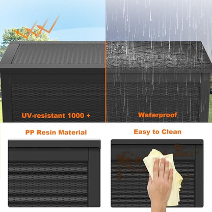 320 Gallon Outdoor Storage Box Waterproof, Resin Lockable Deck Box with Lid, Large Capacity Weatherproof Container for Patio Furniture Pool Accessories, Cushions(Black, 320 Gallon)