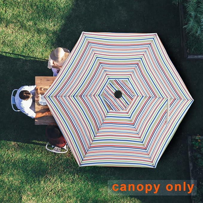 MASTERCANOPY Patio Umbrella 7.5 ft Replacement Canopy for 6 Ribs-Red and Green Stripes Canopy Only