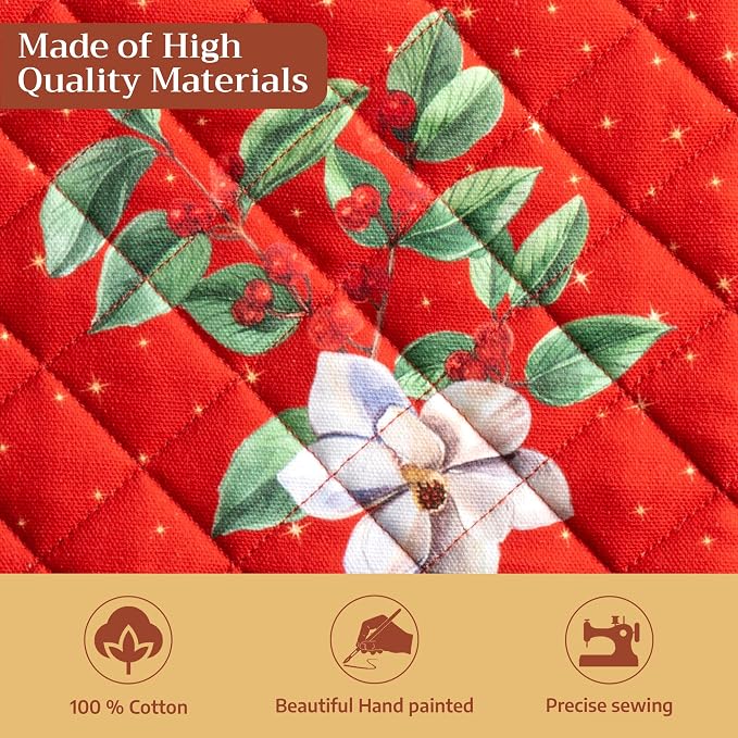 Maison d' Hermine Pot Holders 100% Cotton Potholders (8" x 8", Pack of 1) | Heat Resistant Hot Pads with Loop BBQ Cooking Baking Hotel Kitchen Handling Hot Pans Thanksgiving Christmas - Noel
