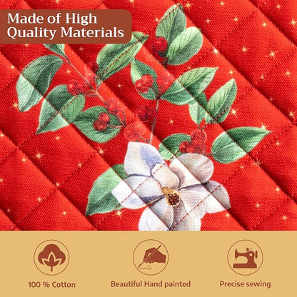 Maison d' Hermine Pot Holders 100% Cotton Potholders (8" x 8", Pack of 1) | Heat Resistant Hot Pads with Loop BBQ Cooking Baking Hotel Kitchen Handling Hot Pans Thanksgiving Christmas - Noel