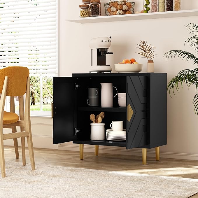 HLR Sideboard Storage Cabinet with 2 Doors, Accent Cabinet with Decorative Embossed Pattern Doors, Sideboard Buffet Cabinet for Living Room, Kitchen, Dining Room, Hallway