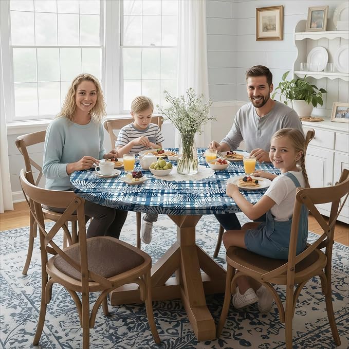 opstellen Fitted Round Tablecloth Wipe Clean Table Cloth Vinyl Inside Outside Circle Cover for 36-44" Tables Dining Kitchen Family Festival Items Gifts Summer Fall Patio Picnic Camp Garden Essential