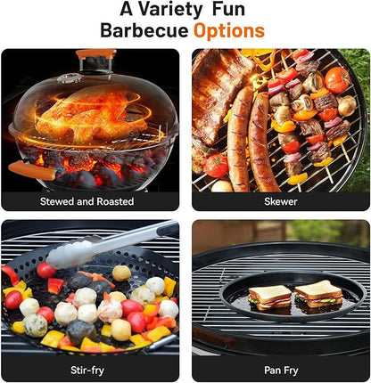 KEYO GRILL 22.5-inch Kettle Charcoal Grills, Portable Charcoal Grill with Adjustable Vents, One Click Cleaning System, Walnut Side Table Outdoor BBQ Grill for Camping, Tailgating and Backyard
