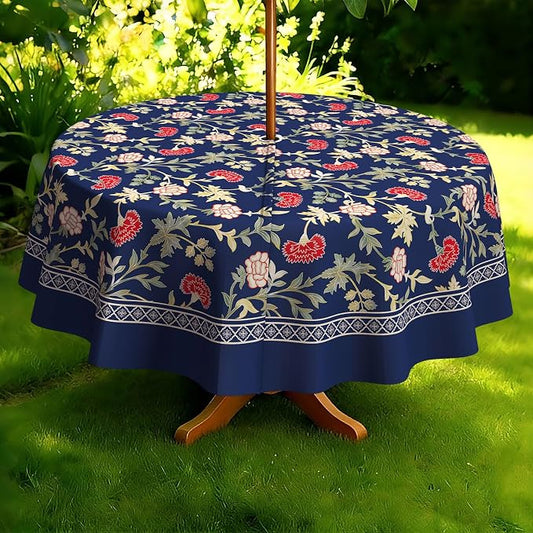 Outdoor Tablecloth with Umbrella Hole Elegant Zipper Patio Table Cloth for Outdoor Patio Garden Yard Decor