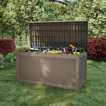 EasyUp 320 Gallon Outdoor Storage Box Waterproof, UV Resistant Resin Deck Box with Hydraulic Rod, Reinforced Stability for Patio, Garden, Rattan Gray