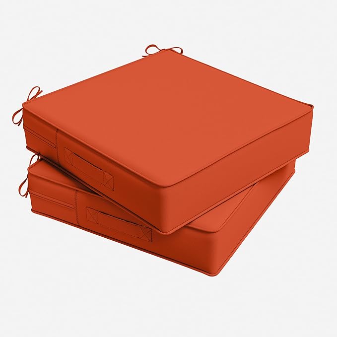 Outdoor Chair Cushion 24 x 24 x 5 Inches Patio Furniture Outdoor Waterproof Seat Cushion, Patio Chair Cushion with Handles and Ties, Square Dining Chair Cushion Set of 2, Orange