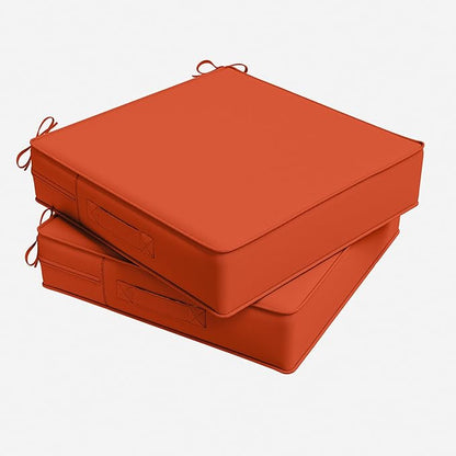 Outdoor Chair Cushion 24 x 24 x 5 Inches Patio Furniture Outdoor Waterproof Seat Cushion, Patio Chair Cushion with Handles and Ties, Square Dining Chair Cushion Set of 2, Orange