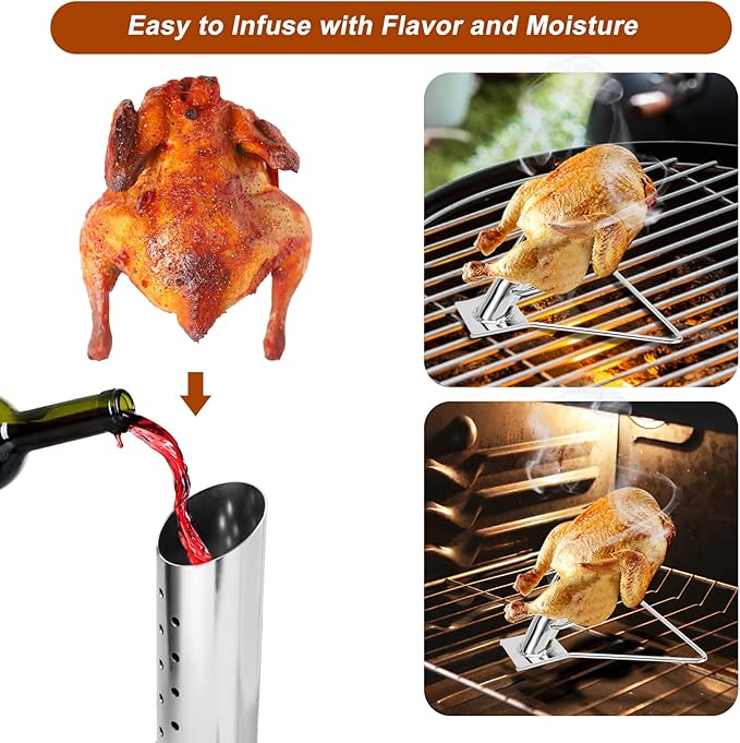 Skyflame Stainless Steel Rotisserie Kit with Heavy Duty Rotisery Motor and Stainless Steel Vertical BBQ Chicken Roaster Rack