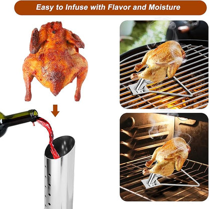 Skyflame Stainless Steel Rotisserie Kit with Heavy Duty Rotisery Motor and Stainless Steel Vertical BBQ Chicken Roaster Rack