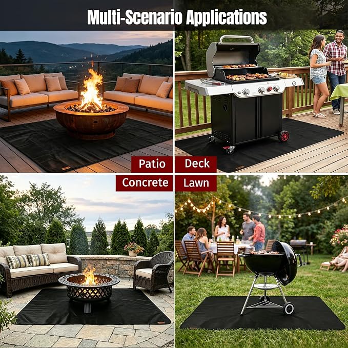 79X52 Inch Under Grill Mats for Outdoor Grill FirepProof Deck Protection | Heavy Duty Waterproof BBQ Grill Mat, Non-Slip Fire Resistant Mat for Blackstone, for Weber, Fire Pit and Fireplace