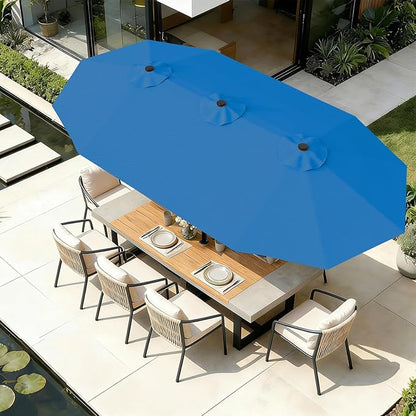 AreShark 15FT Outdoor Patio Umbrella with Crank, Large Rectangular Market Umbrella, Double-Sided Outdoor Umbrellas with Cross Base & Sandbag for Porch, Lawn, Pool, Backyard, Royal Blue