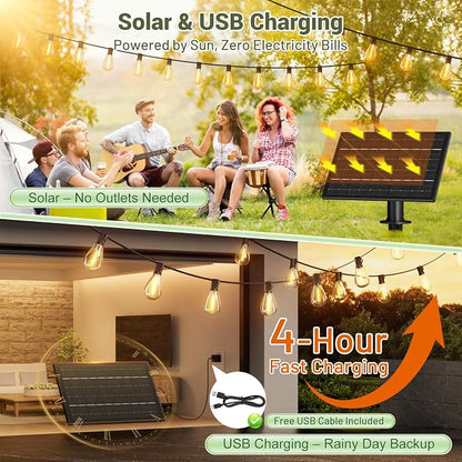 100FT Solar Outdoor String Lights with 36+2 Edison Shatterproof Waterproof Bulbs, 2200K Commercial Grade Patio Lights, Heavy Duty Outside Hanging for Garden Porch Deck Decor