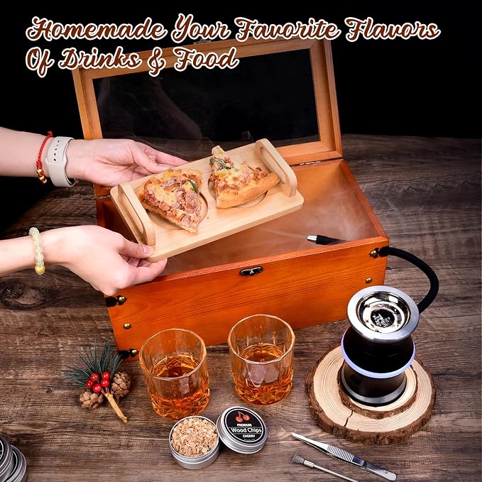 Electric Old Fashioned Smoker Kit, Whiskey Smoker Kit with Wooden Smoke Box, Cocktail Smoker Kit Infuse Rich Smoky in Bourbon&Cocktail, Home Bar Birthday Whiskey Gift for Men, Dad, Husband, Boyfriend