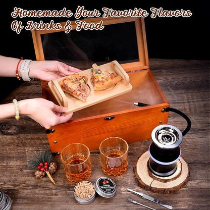 Electric Old Fashioned Smoker Kit, Whiskey Smoker Kit with Wooden Smoke Box, Cocktail Smoker Kit Infuse Rich Smoky in Bourbon&Cocktail, Home Bar Birthday Whiskey Gift for Men, Dad, Husband, Boyfriend