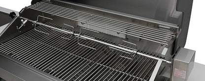 Mont Alpi 82"W x 23"D x 46"H Black Stainless Steel Premium Modular Outdoor Kitchen Island with Side Burner + 32"W 4-Burner BBQ Grill + White Granite Countertops + Storage Cabinets + Drawers + Cover
