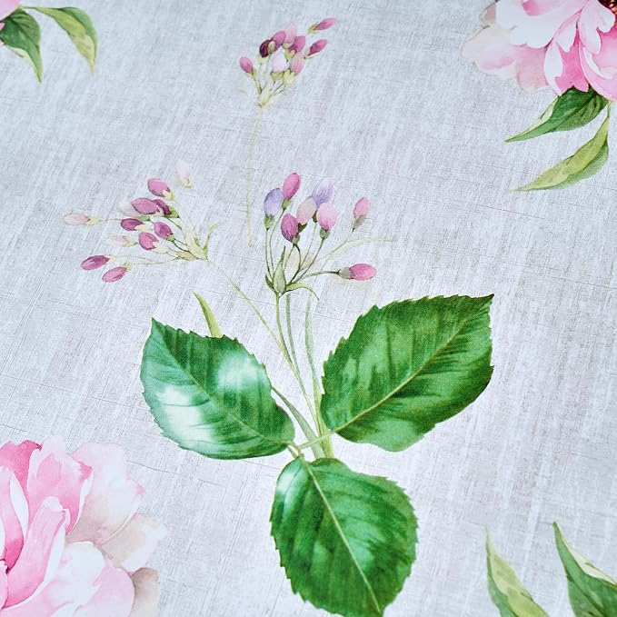 LIBERECOO Round Fitted Tablecloth with Elastic, Flannel Backed Vinyl Tablecloths for 45" - 56" Tables, Waterproof Wipeable Reusable Plastic Table Cloth for Indoor & Outdoor, Enchanted Rose Garden