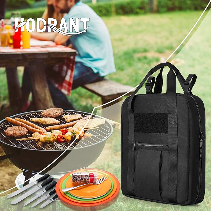 HODRANT Hanging Camp Utensil Organizer with Towel Paper Holder for Travel | Portable Camping Kitchen Cookware Bag for Knives, Forks, Spoons & More, Outdoor Cooking Tools Storage Box, Bag Only
