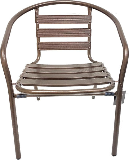Indoor Outdoor Set of 3 Bronze Restaurant Metal Aluminum Slat Stack Chairs Lightweight