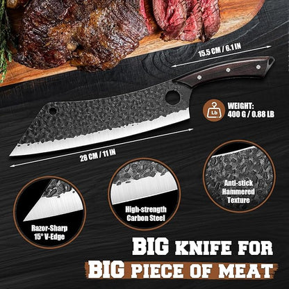 PURPLEBIRD Japanese Brisket Slicing Knife 11" - Butcher Knife for Meat Cutting Chopping, Heavy Duty Meat Knives Full Tang, Sharp BBQ Knives for Turkey Grilling Smoker, Ideal Gifts for Men Women