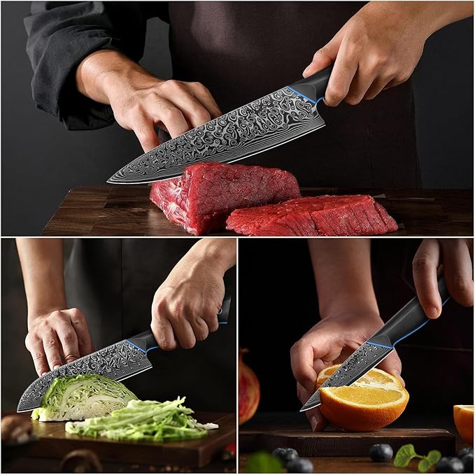 3PCS Kitchen Knife Set, Ultra Sharpe Chef Knife Set Forged of 67-Layer Japanese Damascus Steel, Premium Knives Set Professional Sharp Knives Set with G10 Handle
