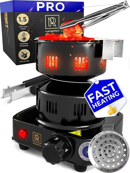PRO Hookah Coal Burner for Hookah – Professional FIRE Tower Multipurpose Electric Stove for Coals Burner for Shisha, Free Hooka Tongs, Sisha Charcoal Heater for Shisha Cubes by M. ROSENFELD