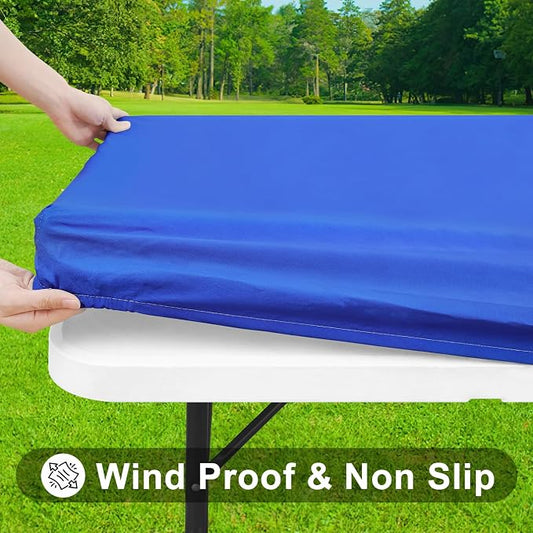 Smiry Rectangle Tablecloth, Elastic Fitted Flannel Backed Vinyl Tablecloths for 5ft Folding Tables, Waterproof Wipeable Table Covers for Indoor, Outdoor, Picnic and Camping (Blue, 36"x60")