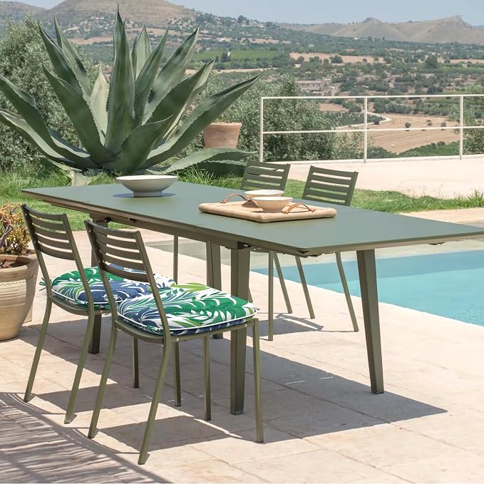 DYTXIII Set of 4 Outdoor Chair Cushions with Ties,Water Repellent Patio Chair Pads 17"x 16" for Outdoor Furniture,Round Corner Seat Cushions for Garden Yard Kitchen Islamorada Blue Green