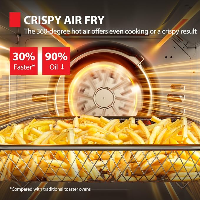 TOSHIBA ChefFry Air Fryer Toaster Oven Combo, 26.4-Quart, Stainless Steel | Bake, Broil, Pizza & Dehydrate, with Toast