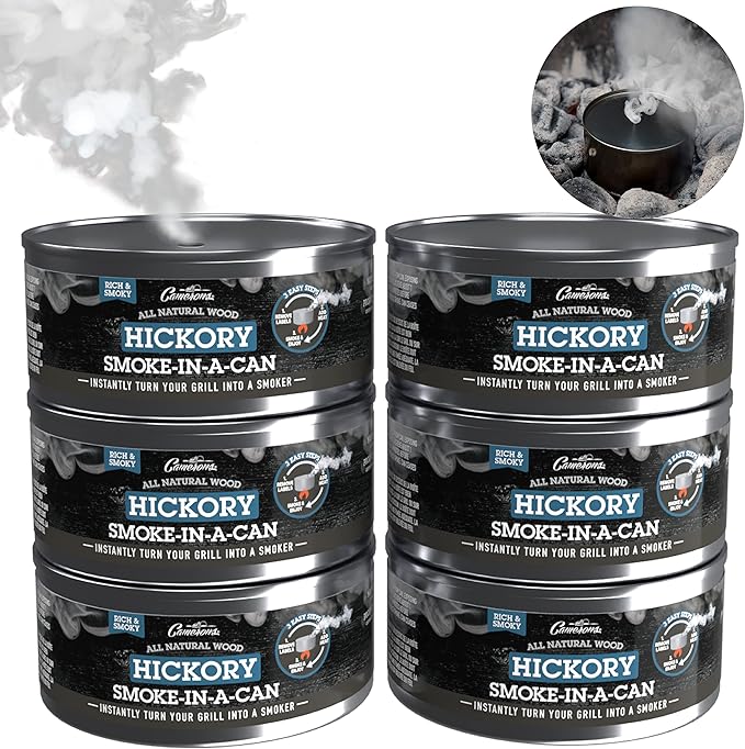 Camerons Smoking Wood Pellets - Instant Disposable Smoke Box Cans Turn Any Grill into a Smoker (Hickory)- Value 6 Pack Gift Set of All Natural BBQ Wood