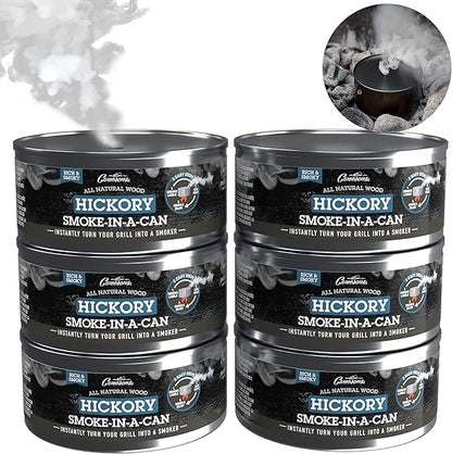 Camerons Smoking Wood Pellets - Instant Disposable Smoke Box Cans Turn Any Grill into a Smoker (Hickory)- Value 6 Pack Gift Set of All Natural BBQ Wood