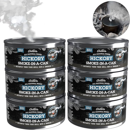 Camerons Smoking Wood Pellets - Instant Disposable Smoke Box Cans Turn Any Grill into a Smoker (Hickory)- Value 6 Pack Gift Set of All Natural BBQ Wood