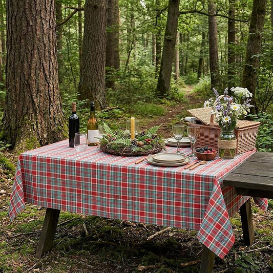 B-COOL Checkered Tablecloth Fabric Christmas Decorations - Rectangle 57x84 Inches Classic Gingham Buffalo Plaid Table Cloth for Indoor Outdoor Use Washable Table Cover for Kitchen BBQs Parties