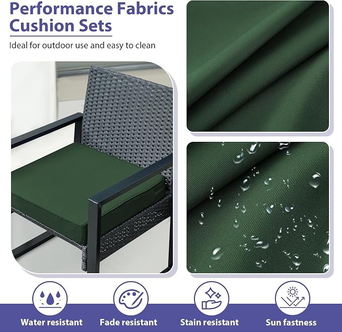 IPYNBAP Outdoor Chair Cushions Set of 4 -Waterproof Outdoor Seat Cushions for Patio Furniture, Patio Chair Cushion with Handle and Ties, Out Door Chair Pads,17x16x2-Square, Forest Green